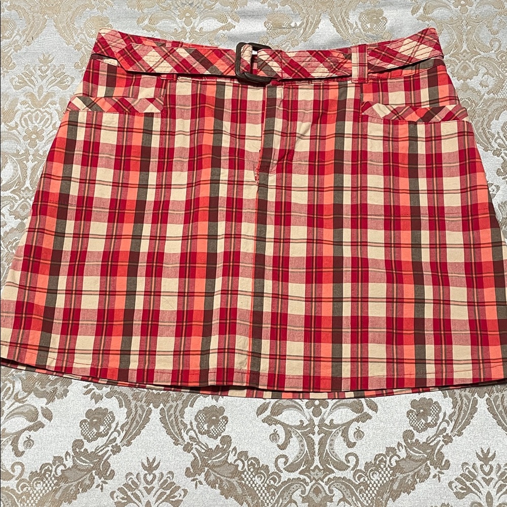 White Stag Red and Brown Plaid Mini Skirt/Skorts